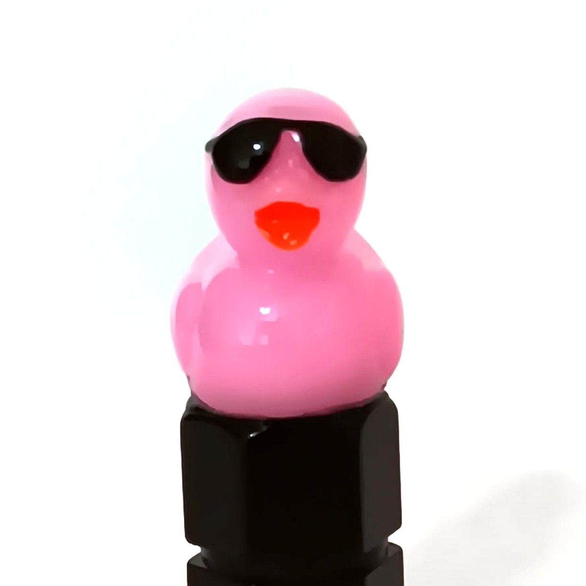 Rose pink duck valve stem cap wearing tiny sunglasses